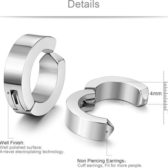 Stylish Stainless Steel Clip-On Huggie Hoops - Non-Piercing Earrings for All - Picture 3 of 7